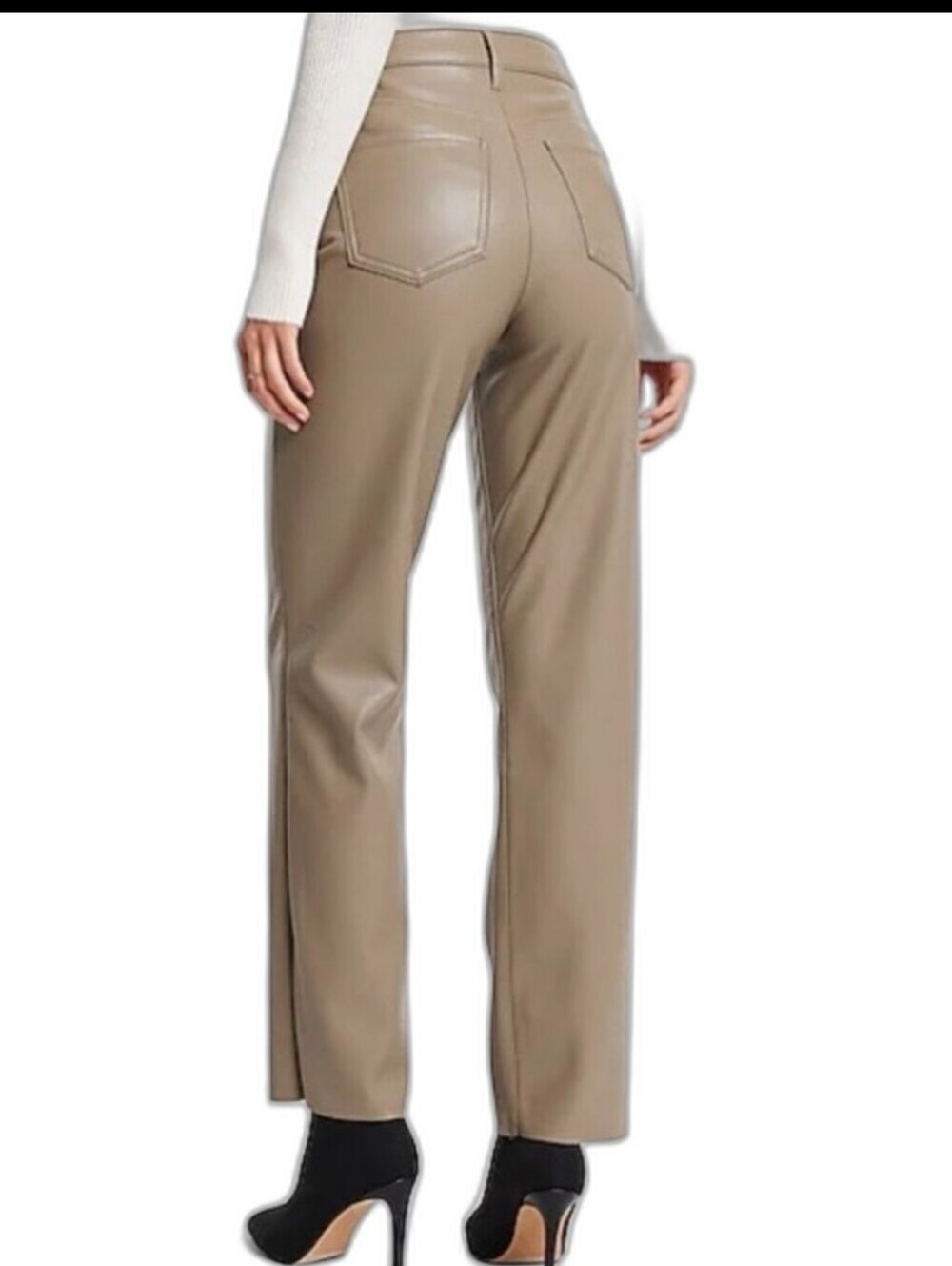Express Modern Straight Super High Rise Faux Leather Pants Beige Edgy Size 10R